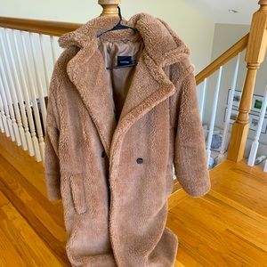WOMEN’S BROWN OVERSIZED FAUX FUR TEDDY TRENCH COAT